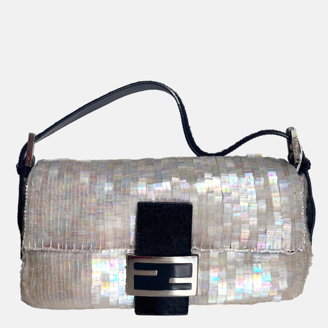 Fendi Baguette Gold Translucent Sequins with Pony-style Leather Strap-Luxbags