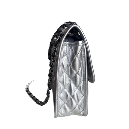 Sold Chanel Ice Cube Chocolate Bar Classic Flap Metallic Silver PVC with Leather