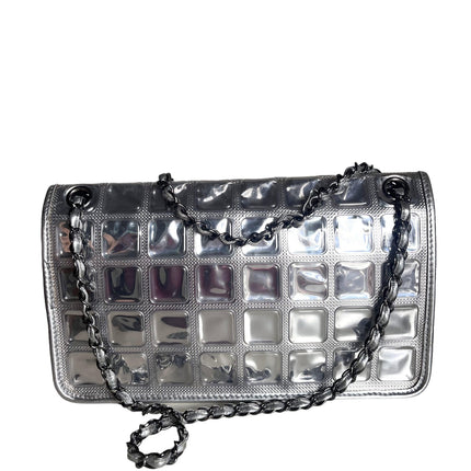 Sold Chanel Ice Cube Chocolate Bar Classic Flap Metallic Silver PVC with Leather