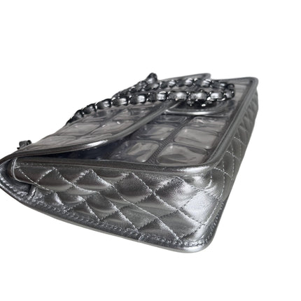 Sold Chanel Ice Cube Chocolate Bar Classic Flap Metallic Silver PVC with Leather