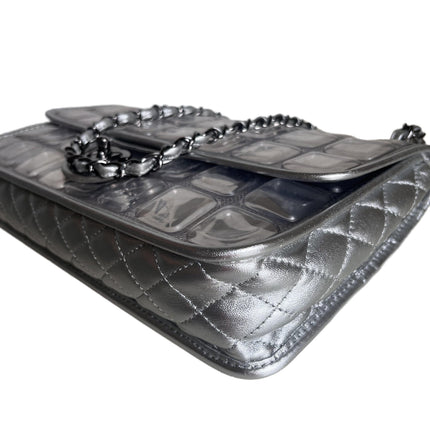 Sold Chanel Ice Cube Chocolate Bar Classic Flap Metallic Silver PVC with Leather