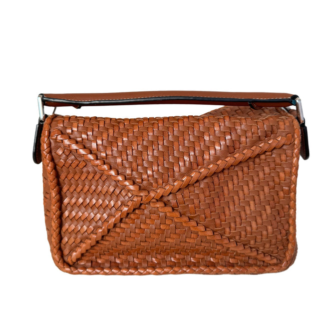 Sold Loewe Puzzle Small Leather Woven Caramel Tan Crossbody Bag