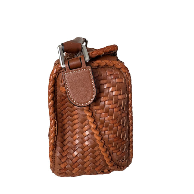 Sold Loewe Puzzle Small Leather Woven Caramel Tan Crossbody Bag