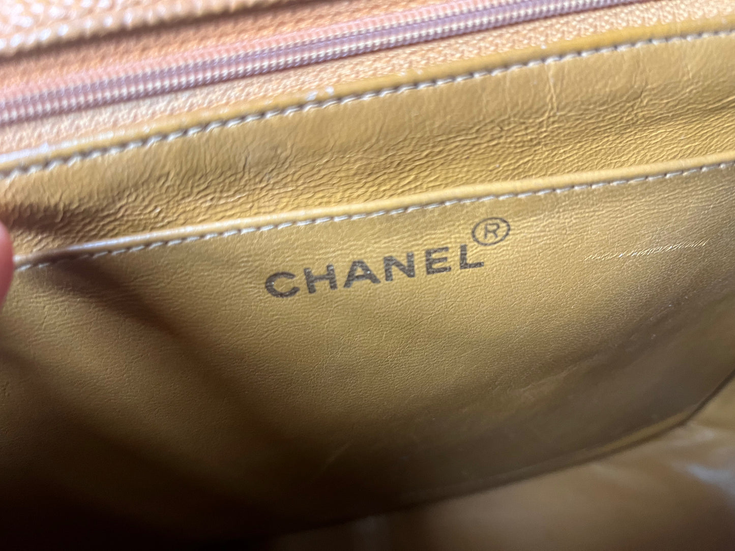 Chanel Classic Flap Vintage Camel Caviar Leather 24k Gold Plated Giant CC Logo