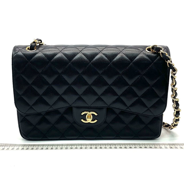 Sold Chanel Classic Flap Jumbo Black Caviar Leather Double Flap with Gold Hardware
