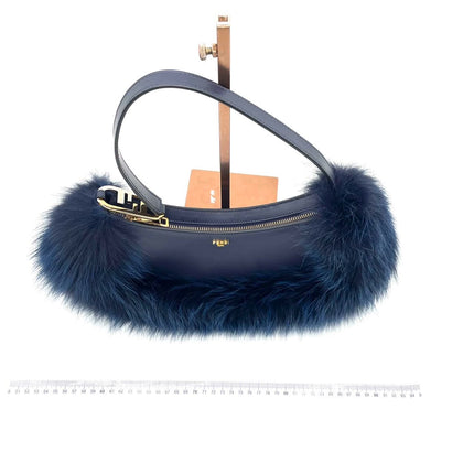 FENDI O Lock Navy Leather and Faux Fur Shoulder Bag