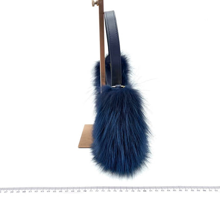 FENDI O Lock Navy Leather and Faux Fur Shoulder Bag