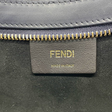 FENDI O Lock Navy Leather and Faux Fur Shoulder Bag