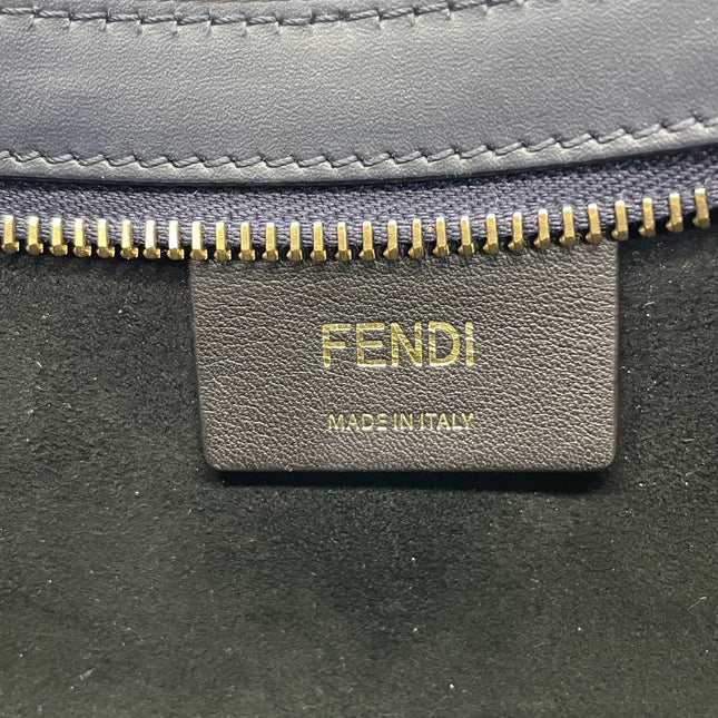 FENDI O Lock Navy Leather and Faux Fur Shoulder Bag