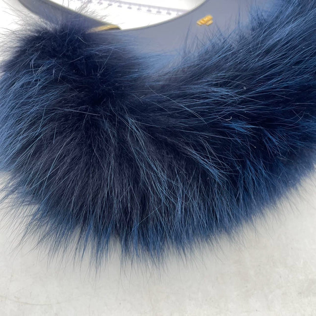 FENDI O Lock Navy Leather and Faux Fur Shoulder Bag