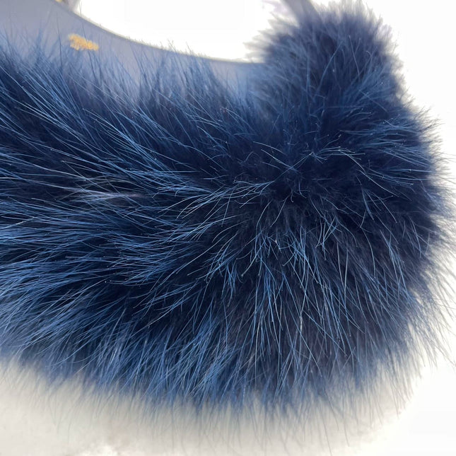 FENDI O Lock Navy Leather and Faux Fur Shoulder Bag