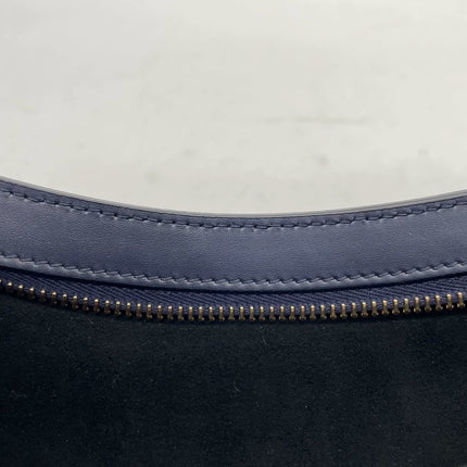 FENDI O Lock Navy Leather and Faux Fur Shoulder Bag