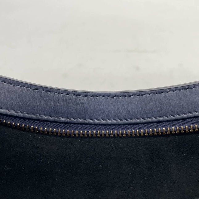 FENDI O Lock Navy Leather and Faux Fur Shoulder Bag