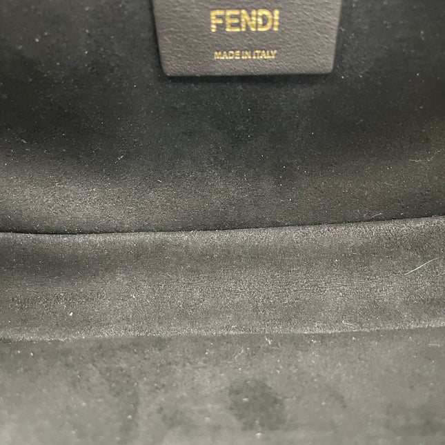FENDI O Lock Navy Leather and Faux Fur Shoulder Bag
