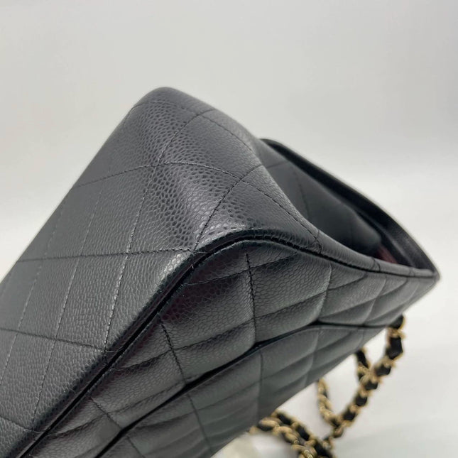 Sold Chanel Classic Flap Jumbo Black Caviar Leather Double Flap with Gold Hardware