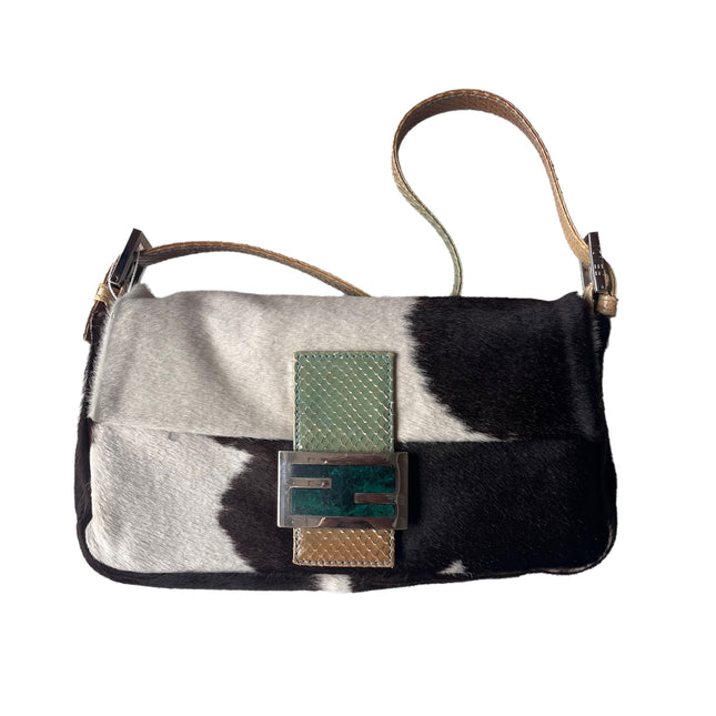 Sold Fendi Baguette Pony hair in cow print White with Python Skin Strap and Buckle-Luxbags