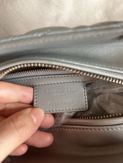 Sold Lady Dior Pearlescent Grey Medium Lambskin Cannage Leather Handbag