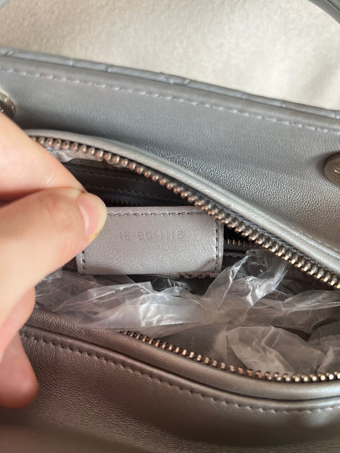 Sold Lady Dior Pearlescent Grey Medium Lambskin Cannage Leather Handbag