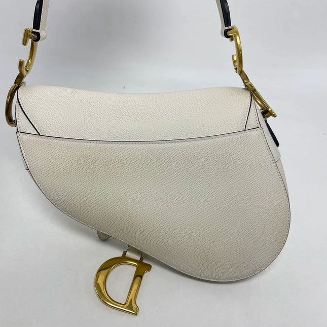 Sold Dior Saddle White Medium Grained Leather Handbag