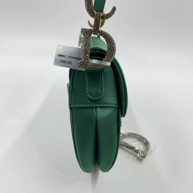 Sold Dior Saddle Mini Silk Emerald Green with crystals