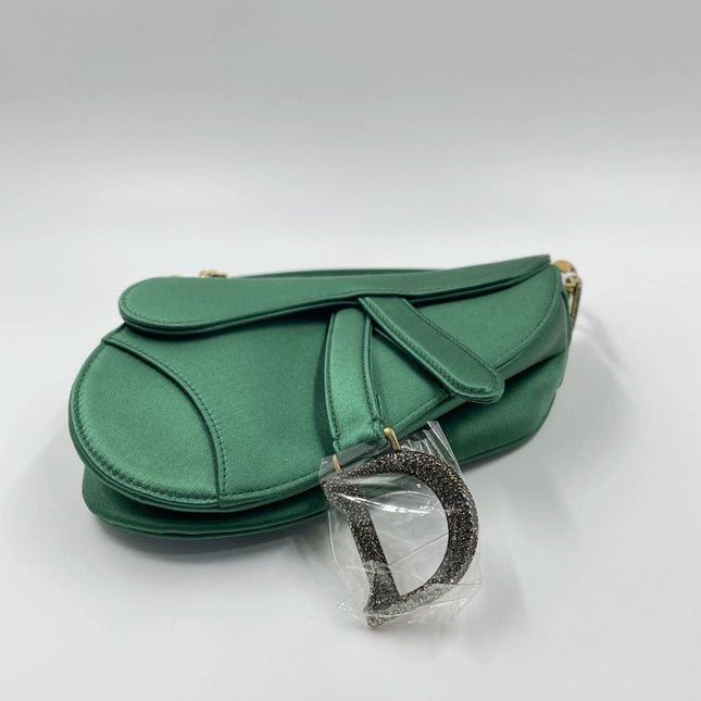 Sold Dior Saddle Mini Silk Emerald Green with crystals