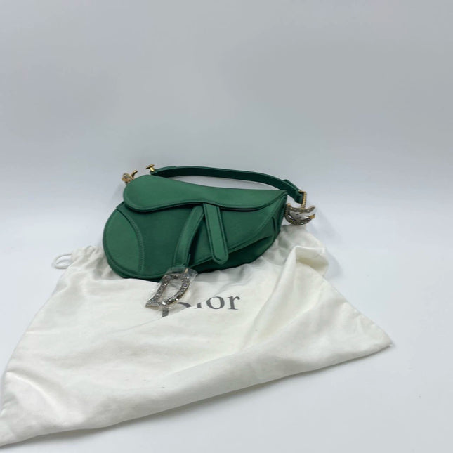Sold Dior Saddle Mini Silk Emerald Green with crystals