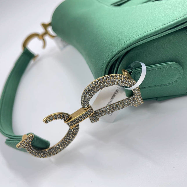 Sold Dior Saddle Mini Silk Emerald Green with crystals