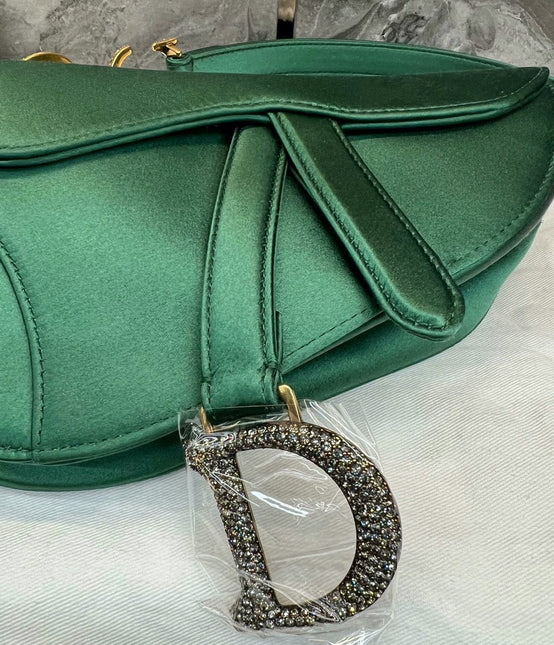Sold Dior Saddle Mini Silk Emerald Green with crystals