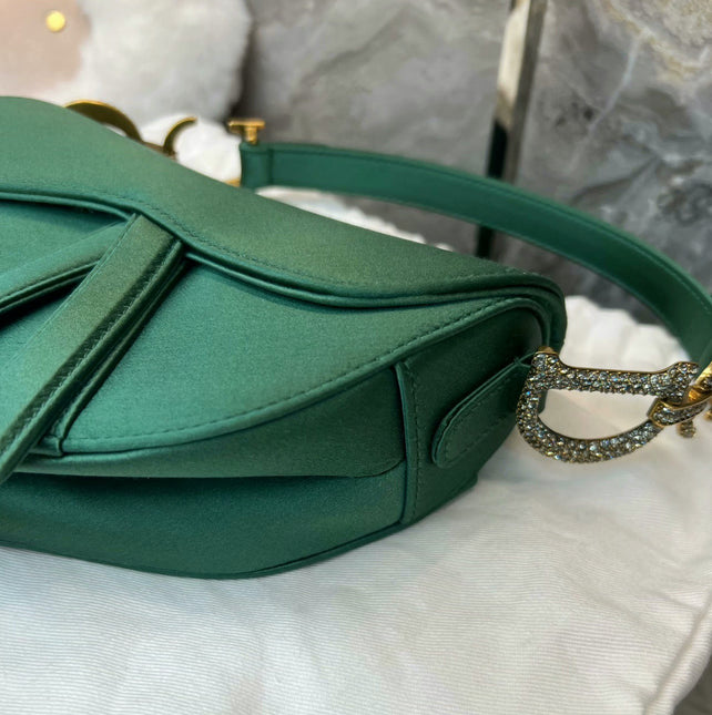 Sold Dior Saddle Mini Silk Emerald Green with crystals