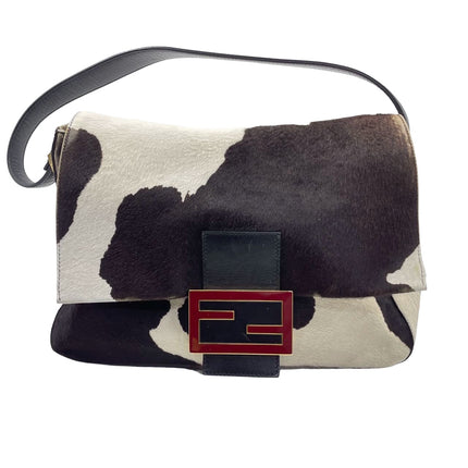 Fendi Mamma Baguette Pony hair in cow print White and Black