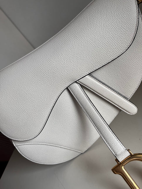Sold Dior Saddle White Medium Grained Leather Handbag