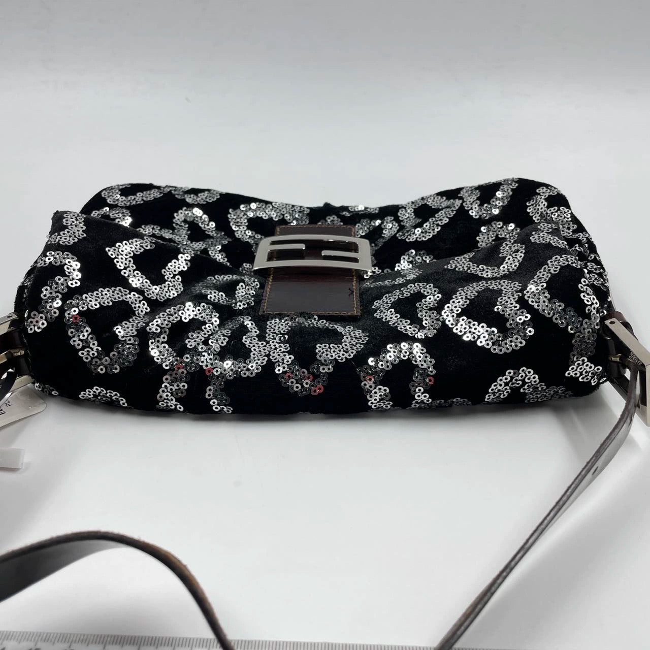 FENDI Baguette White Heart Shaped Sequin Black Shoulder Bag