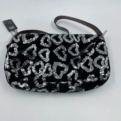 FENDI Baguette White Heart Shaped Sequin Black Shoulder Bag