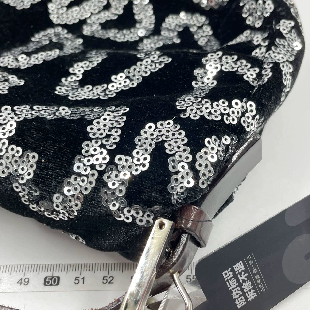 FENDI Baguette White Heart Shaped Sequin Black Shoulder Bag