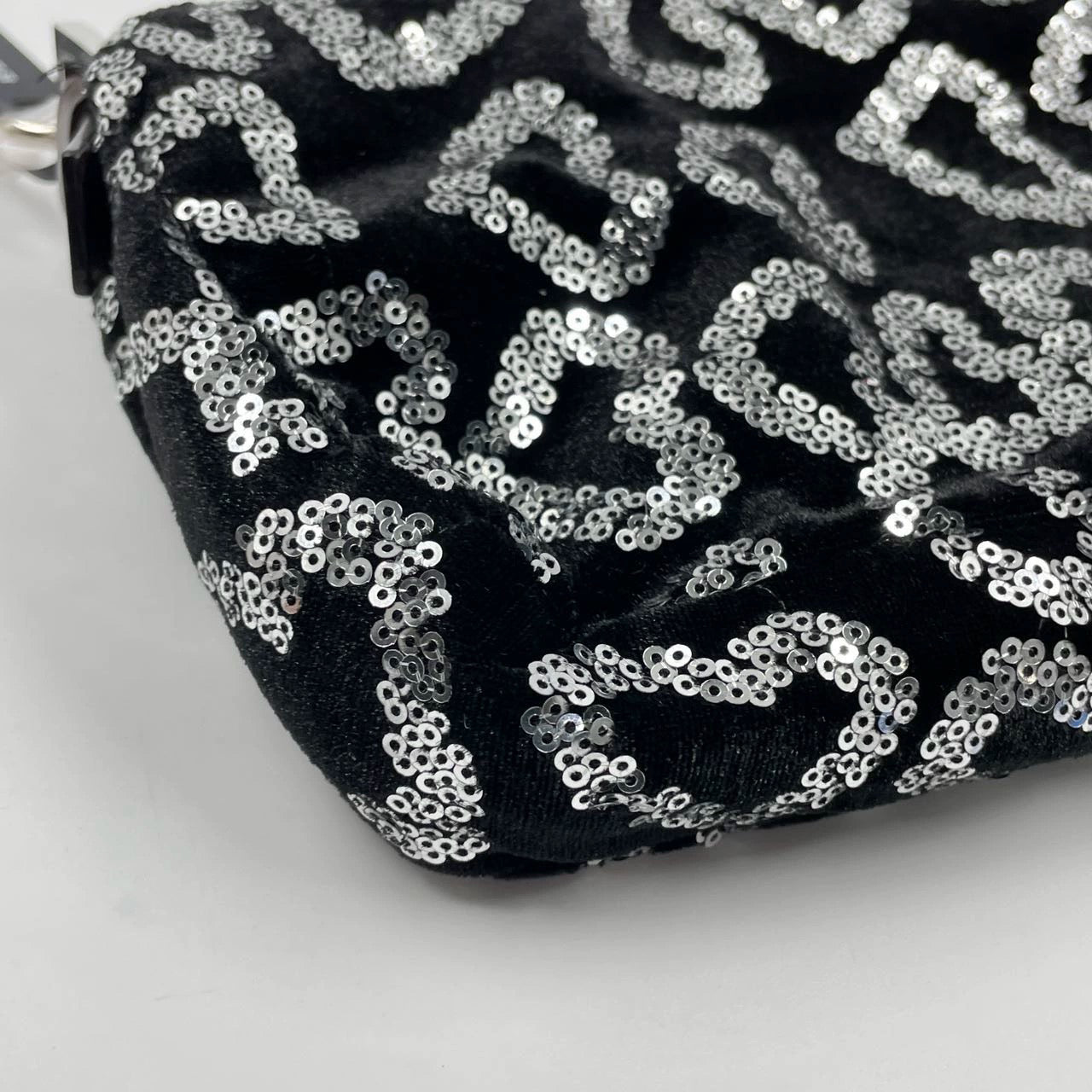 FENDI Baguette White Heart Shaped Sequin Black Shoulder Bag