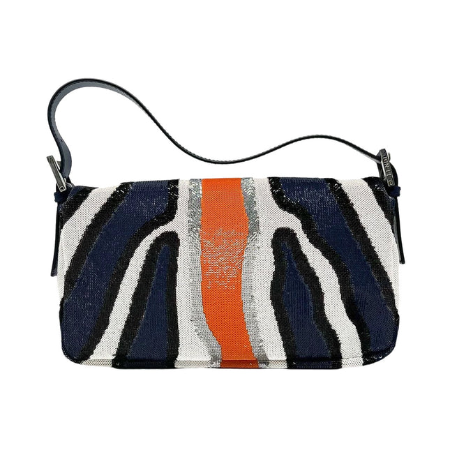 Sold FENDI Baguette Zebra-Stripe Sequin Blue Orange White