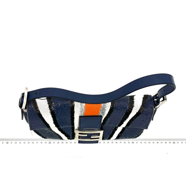 Sold FENDI Baguette Zebra-Stripe Sequin Blue Orange White