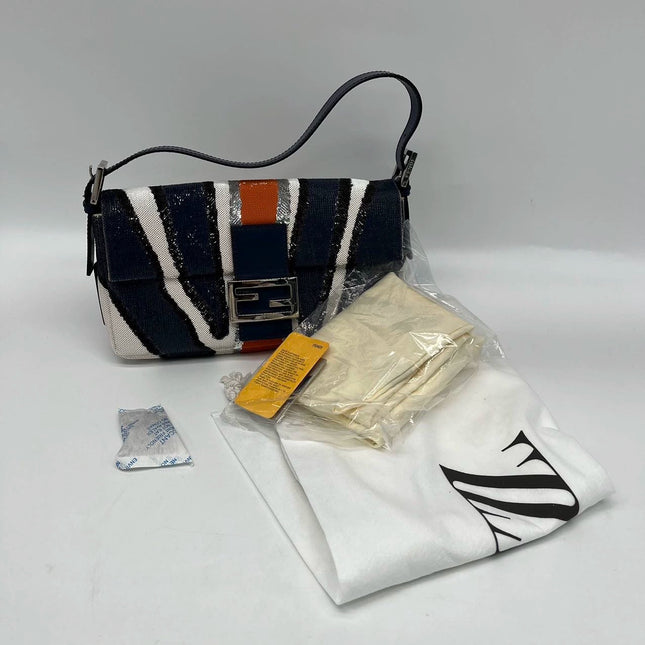 Sold FENDI Baguette Zebra-Stripe Sequin Blue Orange White