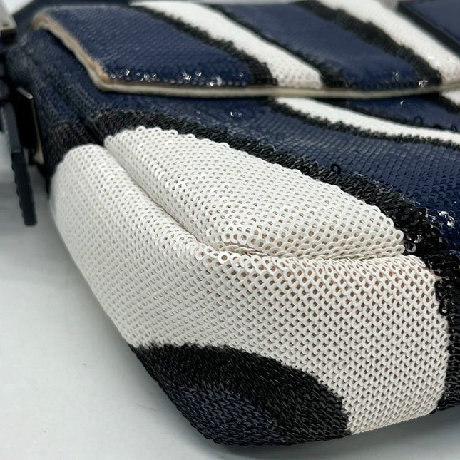Sold FENDI Baguette Zebra-Stripe Sequin Blue Orange White