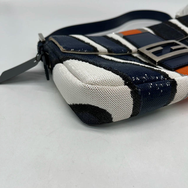 Sold FENDI Baguette Zebra-Stripe Sequin Blue Orange White
