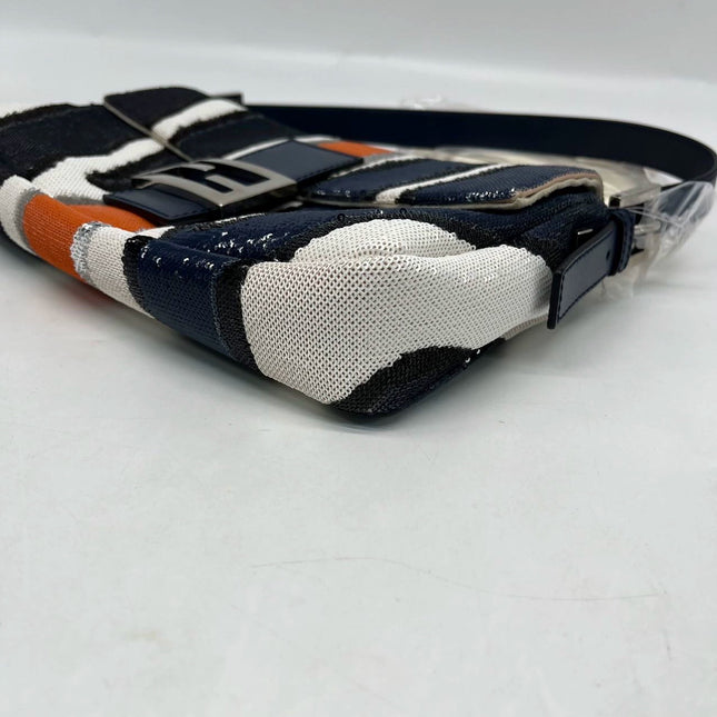 Sold FENDI Baguette Zebra-Stripe Sequin Blue Orange White