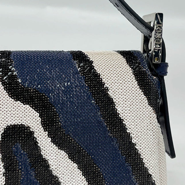 Sold FENDI Baguette Zebra-Stripe Sequin Blue Orange White
