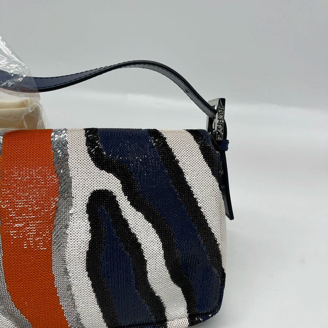 Sold FENDI Baguette Zebra-Stripe Sequin Blue Orange White