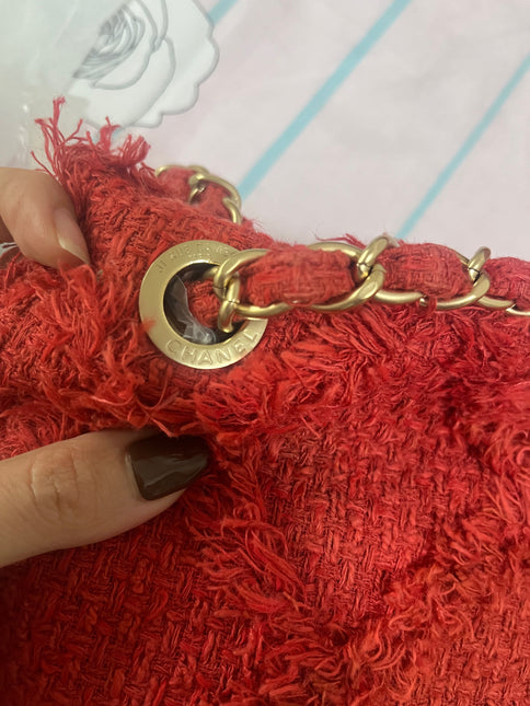 Chanel Red Diamond Stitch Tweed Maxi Nature Flap Bag