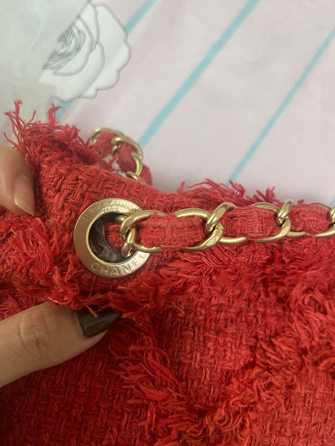 Chanel Red Diamond Stitch Tweed Maxi Nature Flap Bag