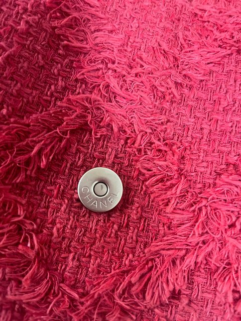 Chanel Red Diamond Stitch Tweed Maxi Nature Flap Bag