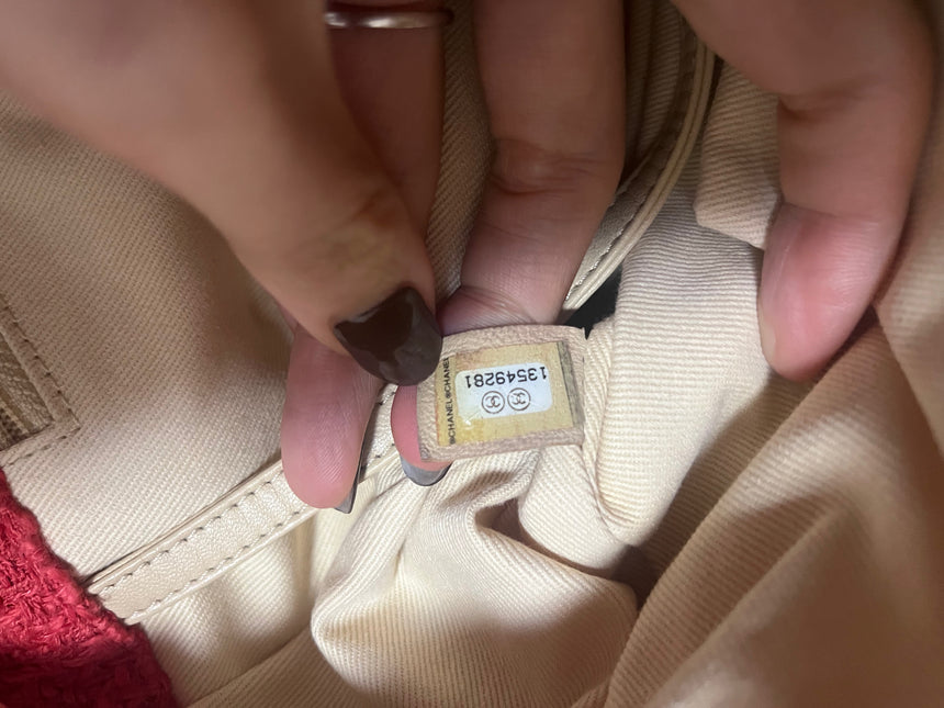 Chanel Red Diamond Stitch Tweed Maxi Nature Flap Bag