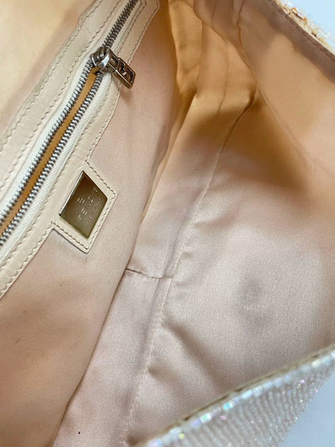 Fendi Baguette Glittering Waterfall Beads Cream Shoulder Bag