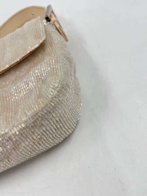 Fendi Baguette Glittering Waterfall Beads Cream Shoulder Bag