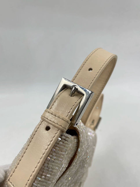 Fendi Baguette Glittering Waterfall Beads Cream Shoulder Bag